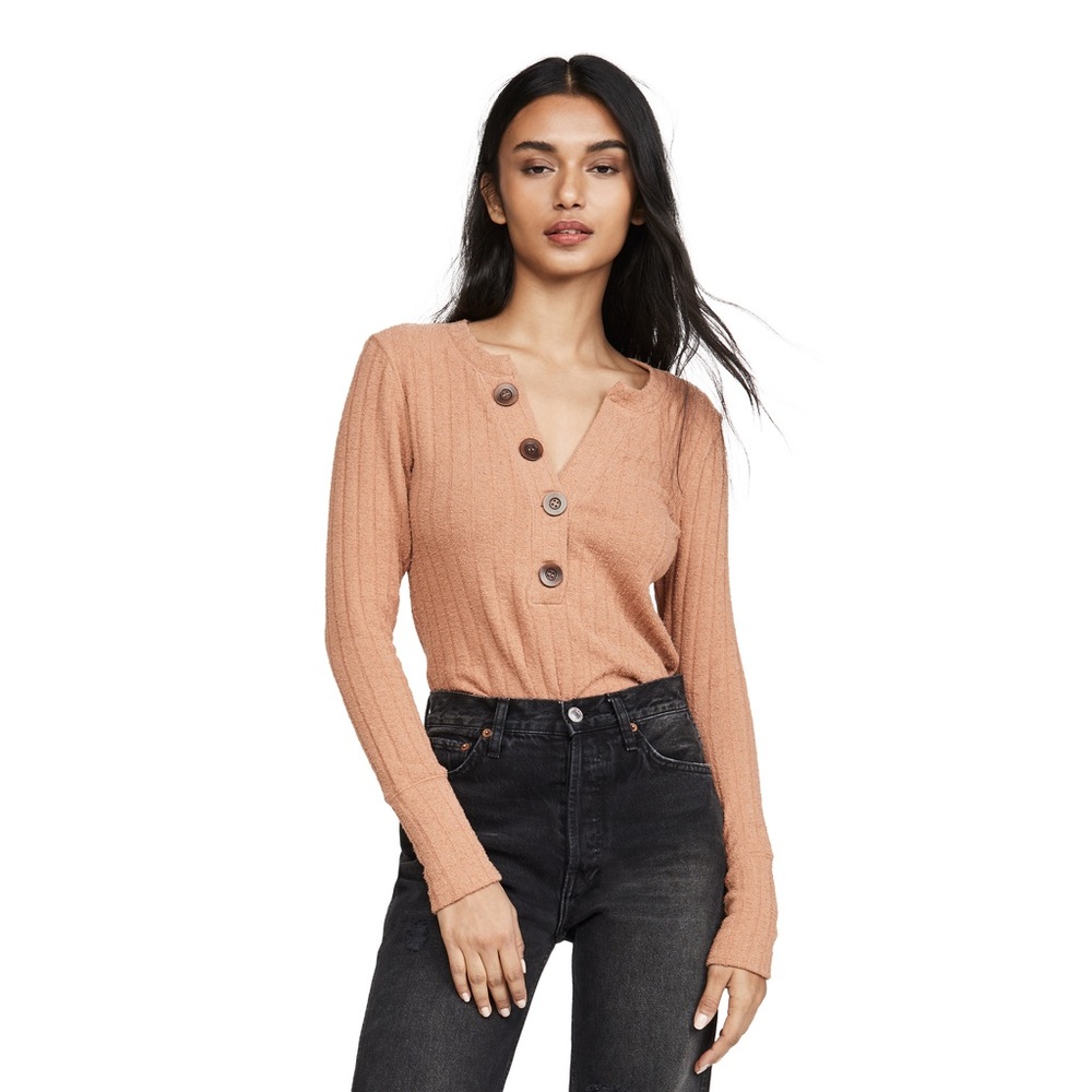We The Free Oliver Henley Top Burnt Orange Knit Long Sleeve Free People XS - Picture 4 of 4